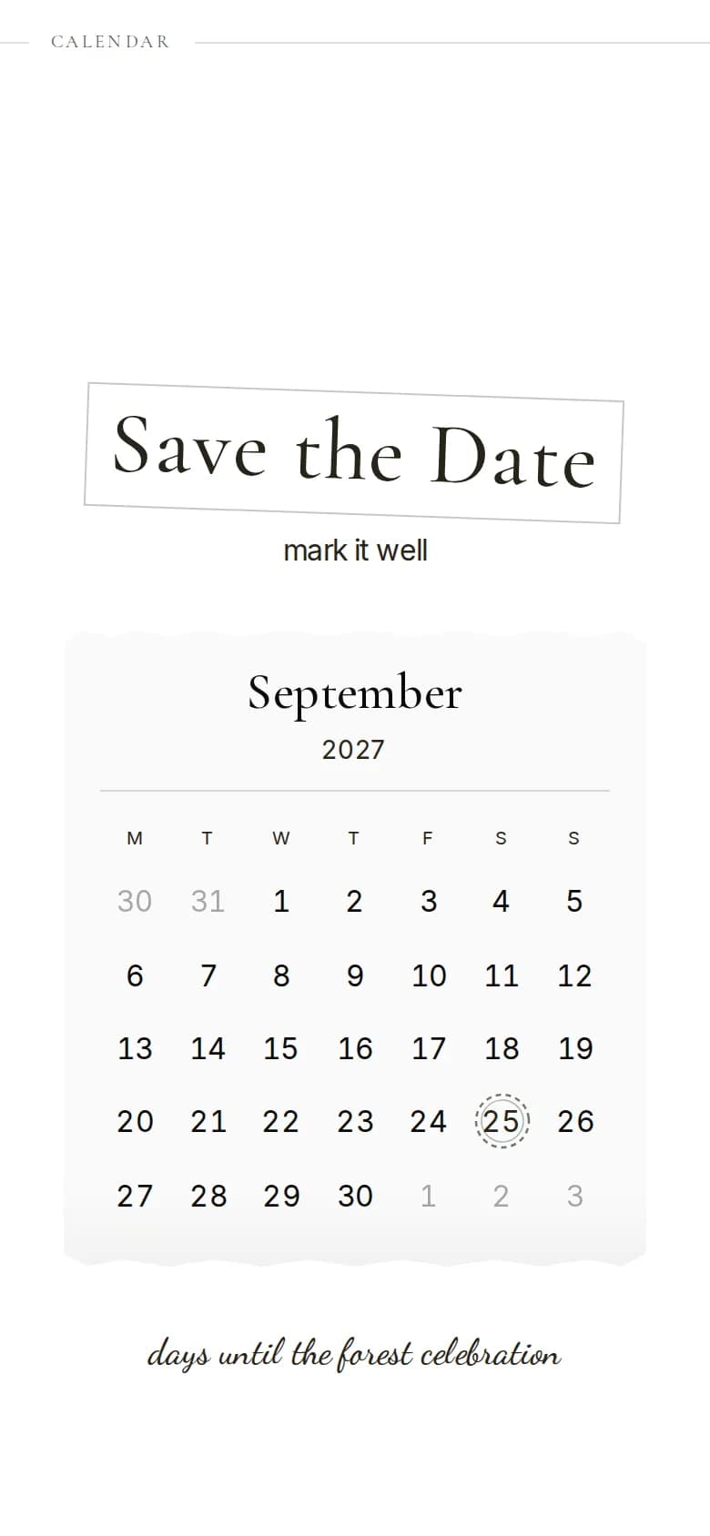 Calendar section of an example invitation on a phone