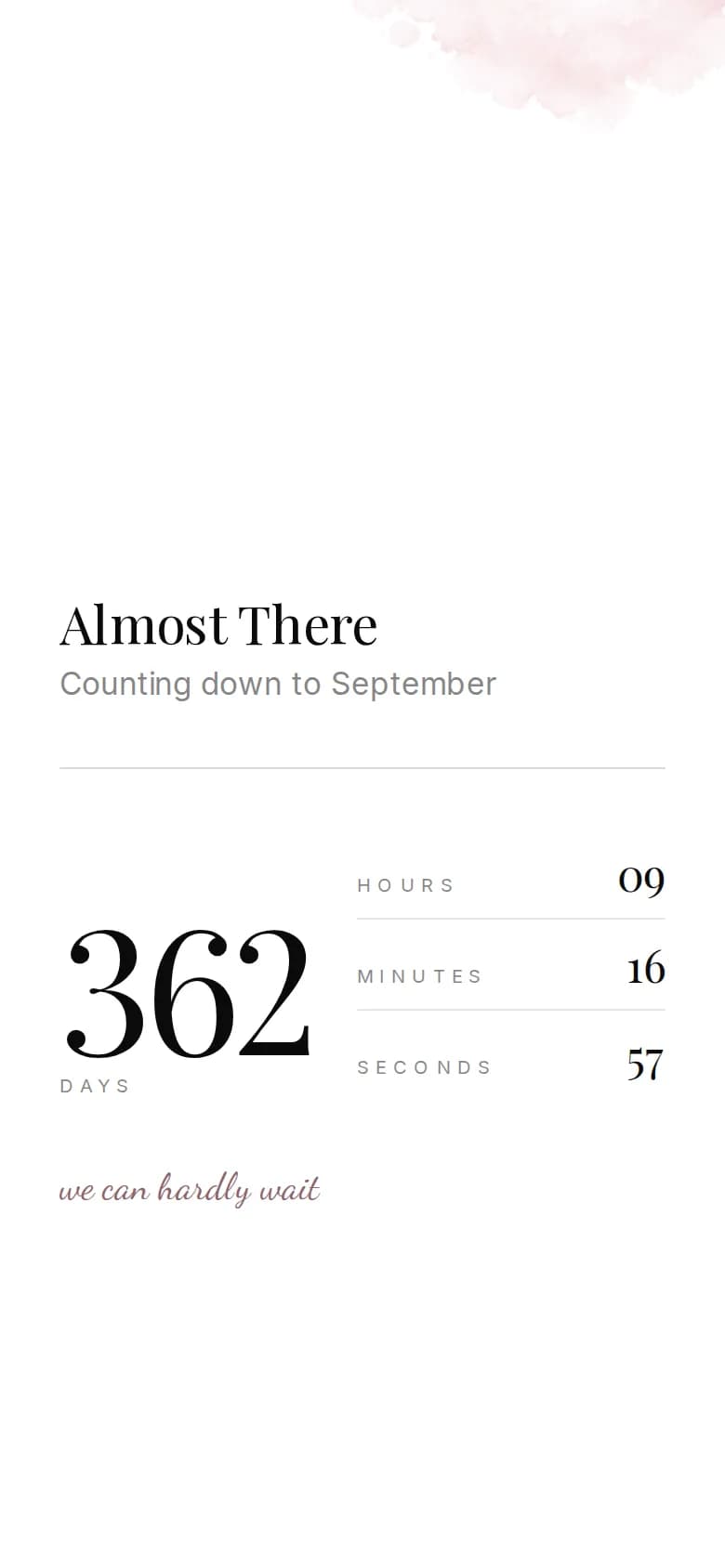 Countdown section of an example invitation on a phone