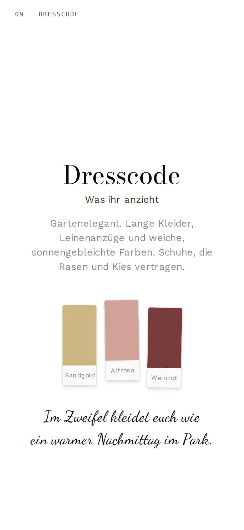 Bereich Kleiderordnung einer Beispieleinladung auf dem Handy