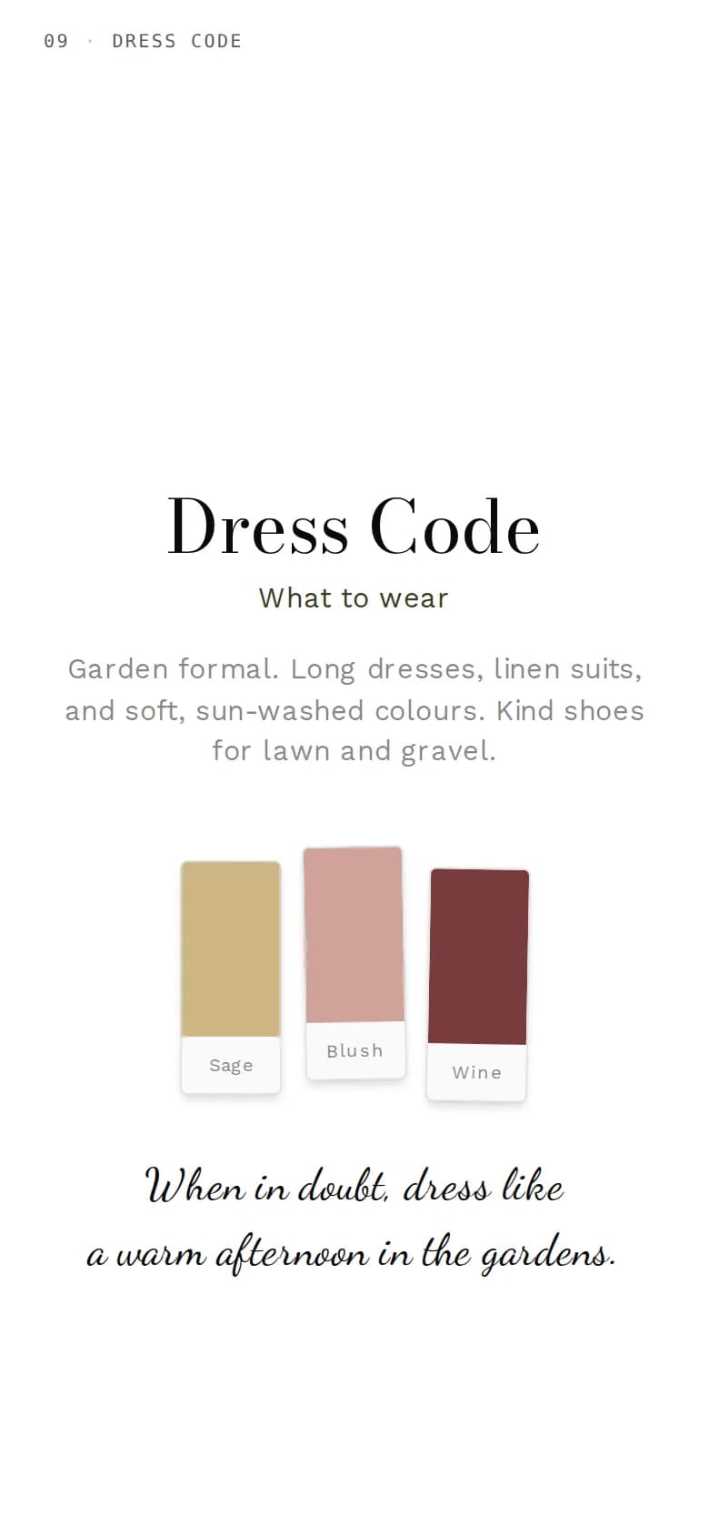 Dress code section of an example invitation on a phone