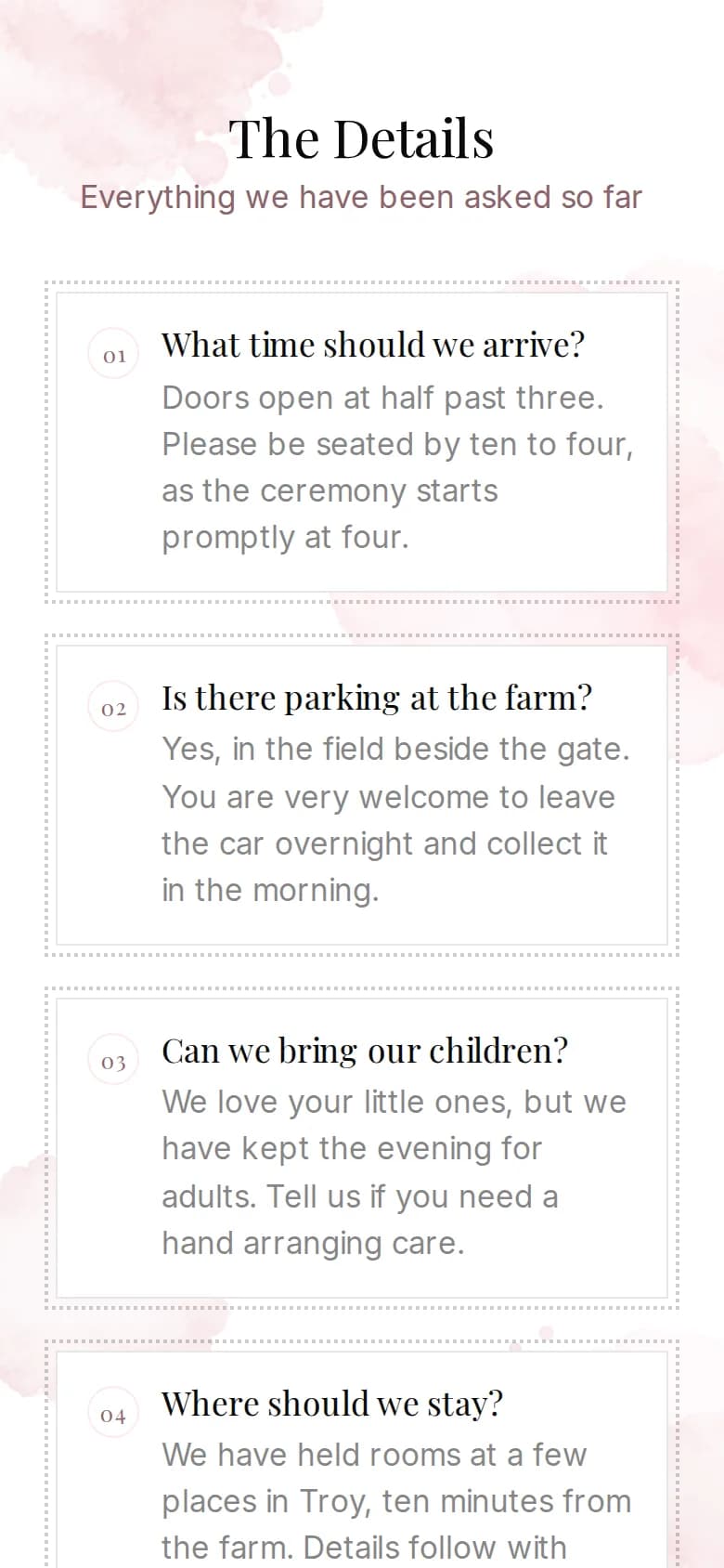 FAQ section of an example invitation on a phone