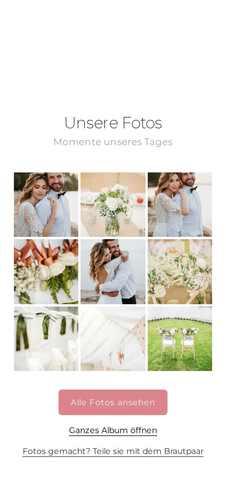 Bereich Fotoalbum einer Beispieleinladung auf dem Handy