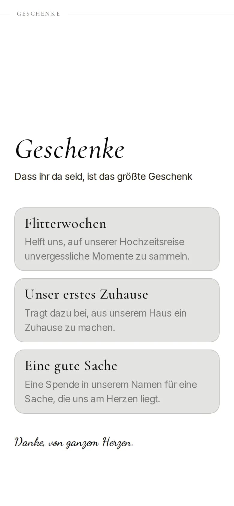 Bereich Geschenke einer Beispieleinladung auf dem Handy