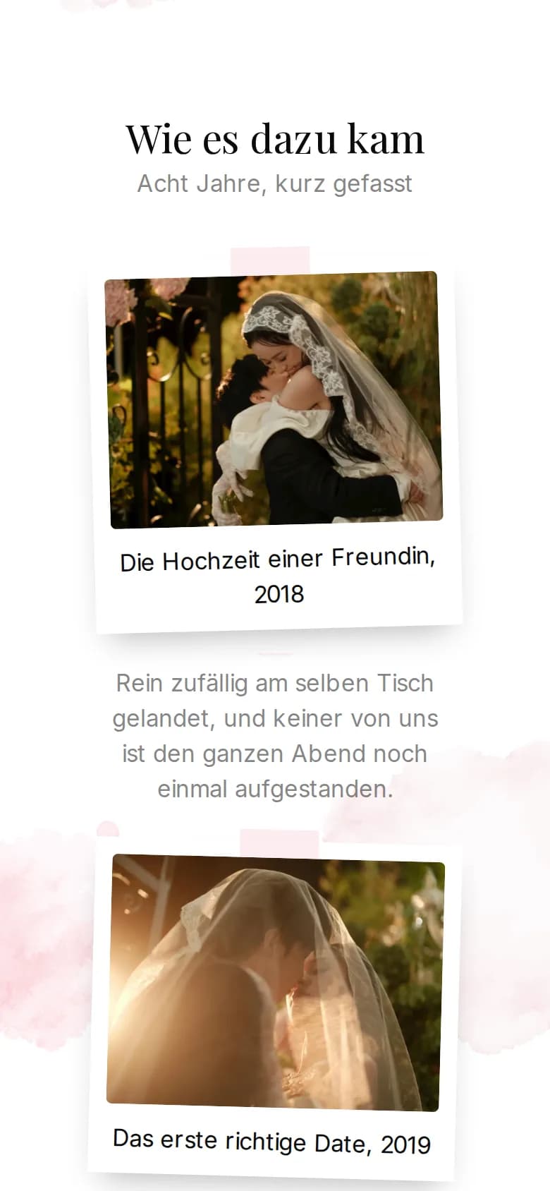 Bereich Unsere Geschichte einer Beispieleinladung auf dem Handy