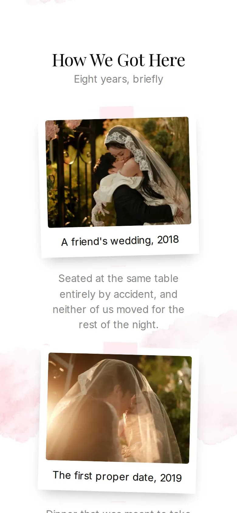 Our story section of an example invitation on a phone