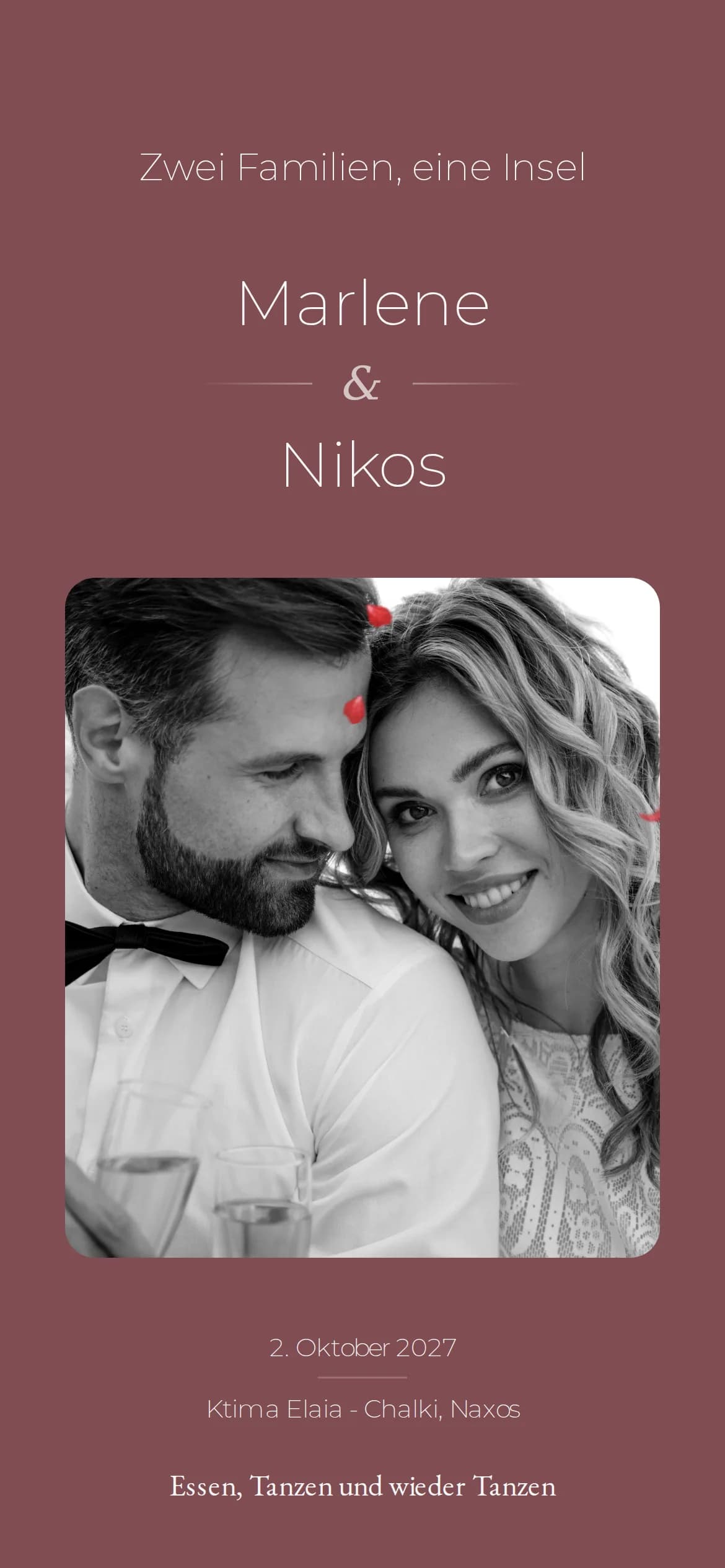 Beispiel-Hochzeitseinladung im Design Rose auf dem Handy