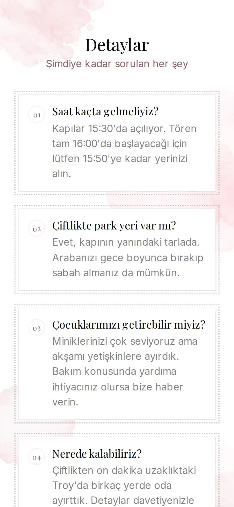 Telefonda bir örnek davetiyenin SSS bölümü