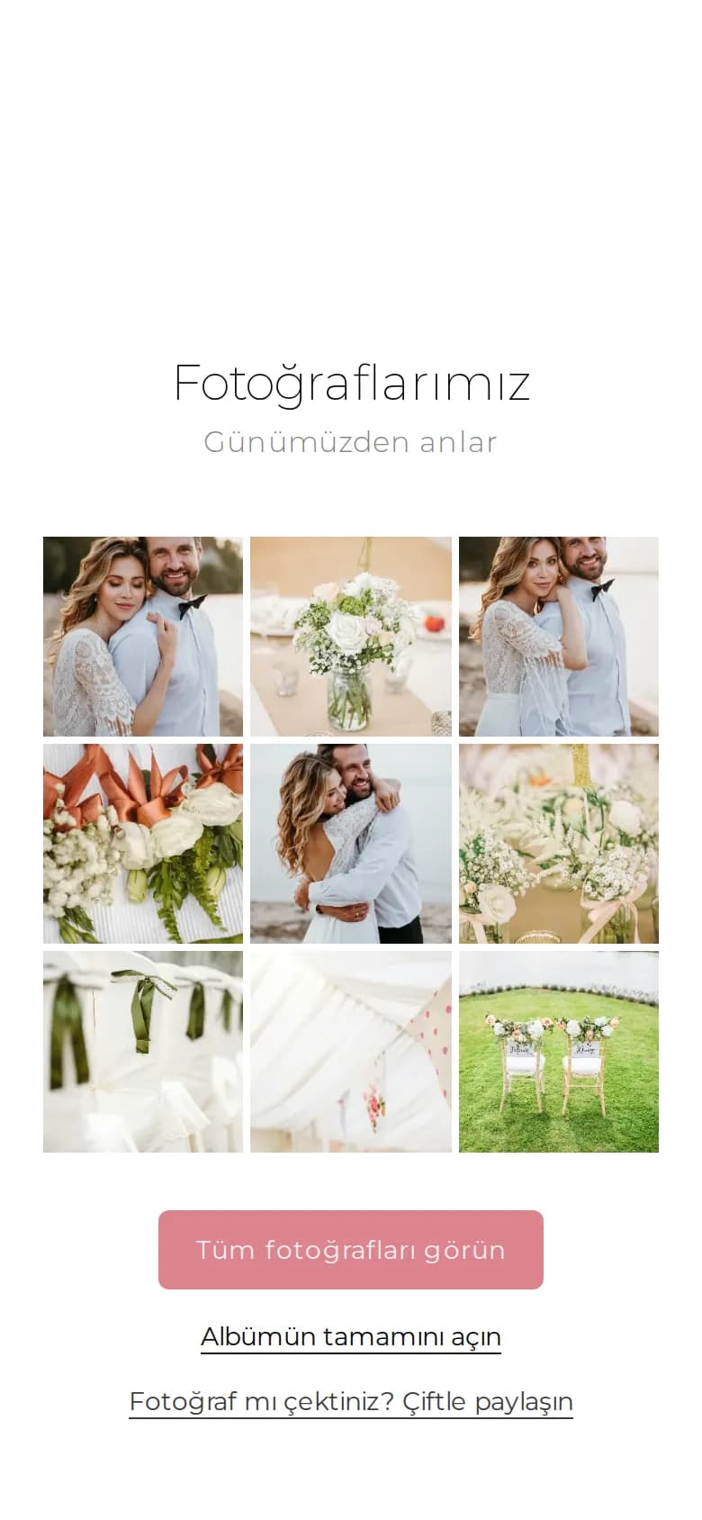 Telefonda bir örnek davetiyenin Fotoğraf Albümü bölümü