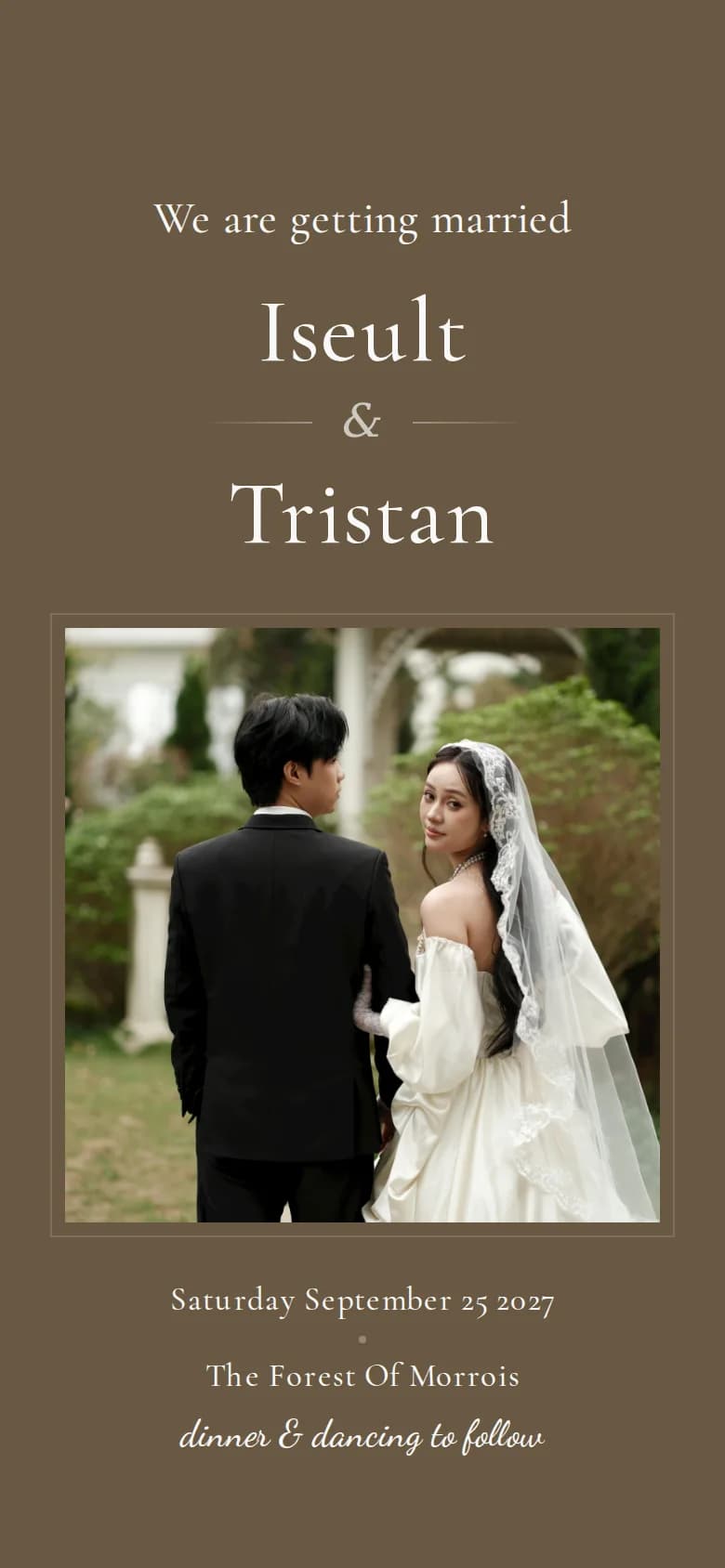 The example invitation in the Champagne theme