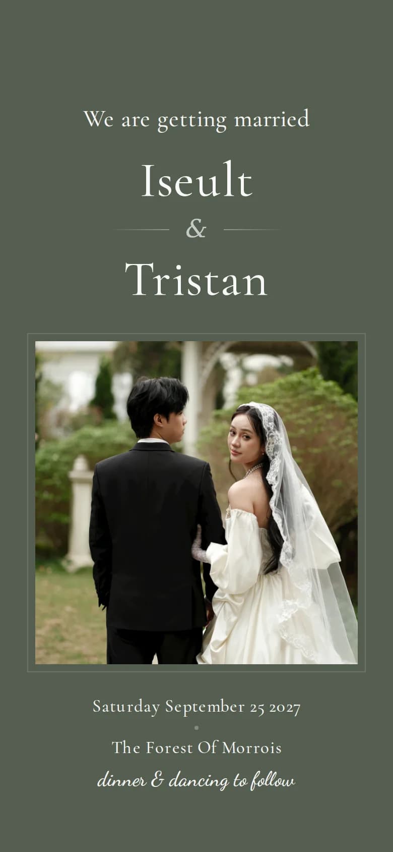 The example invitation in the Moss theme