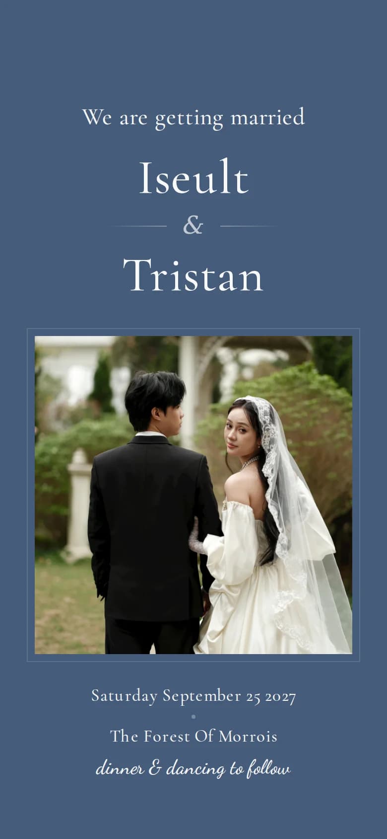 The example invitation in the Navy theme