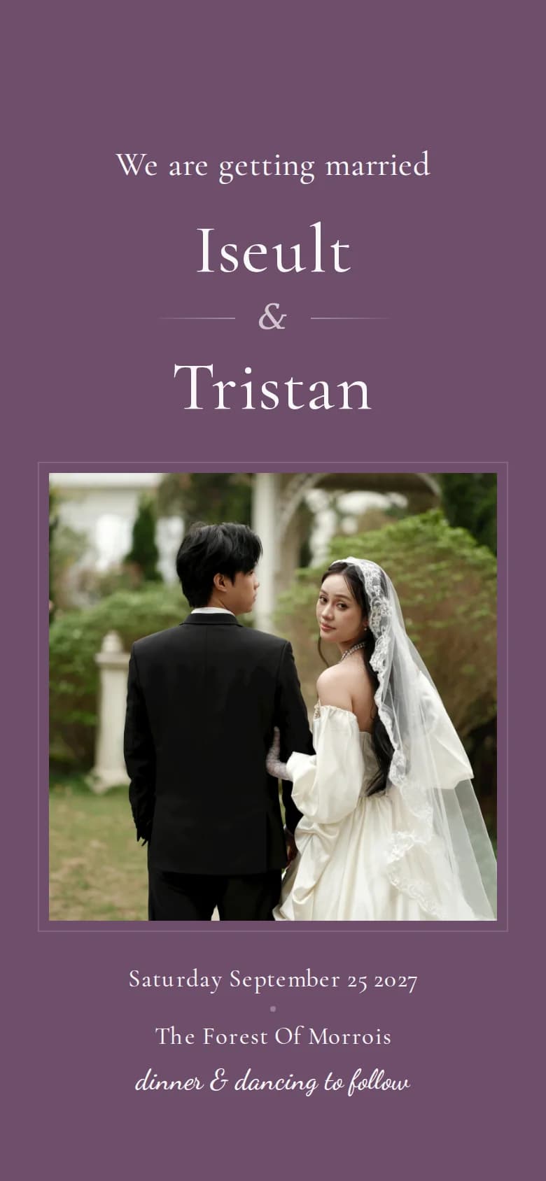 The example invitation in the Plum theme